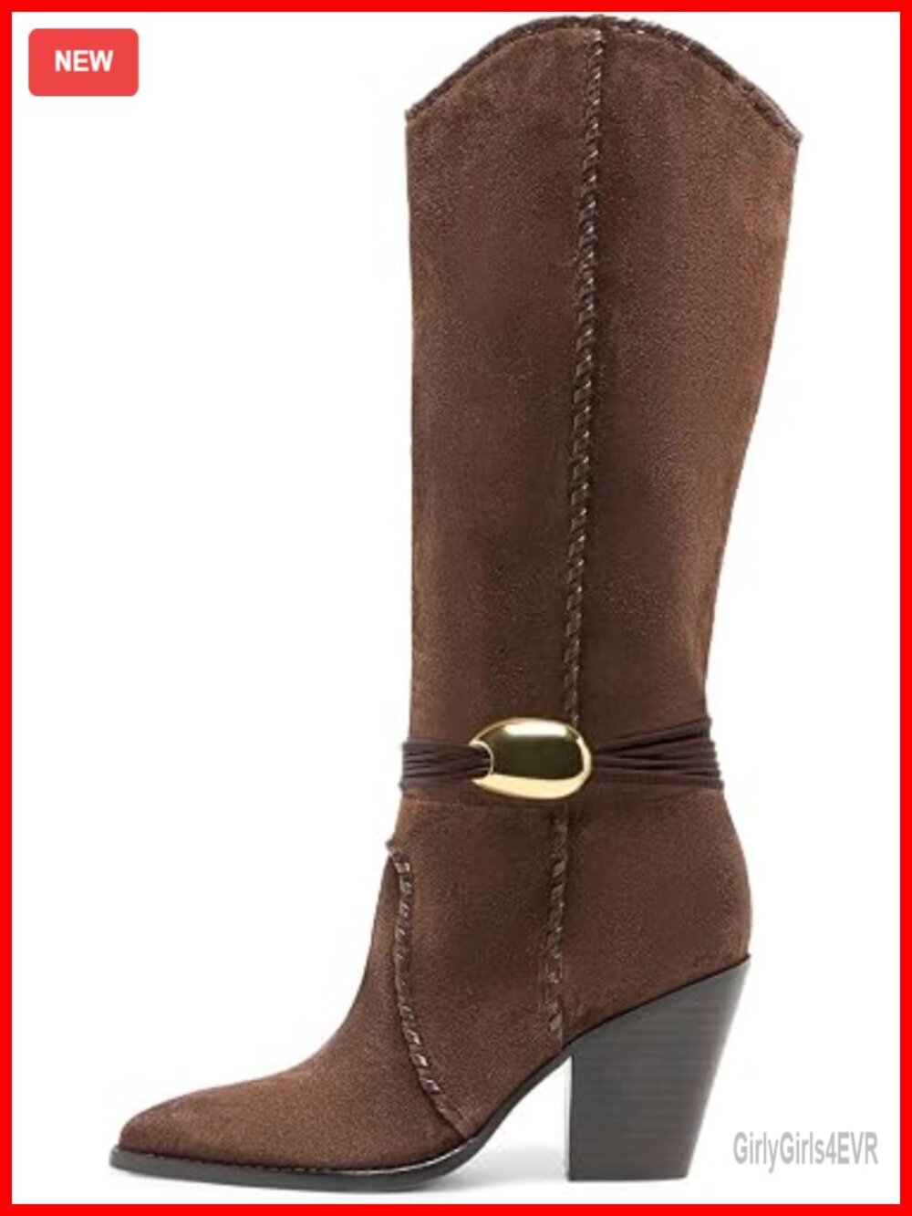 Suede Cowboy Knee High Boots Pointed Toe Block Heel Pull On Slouchy Tall Boots